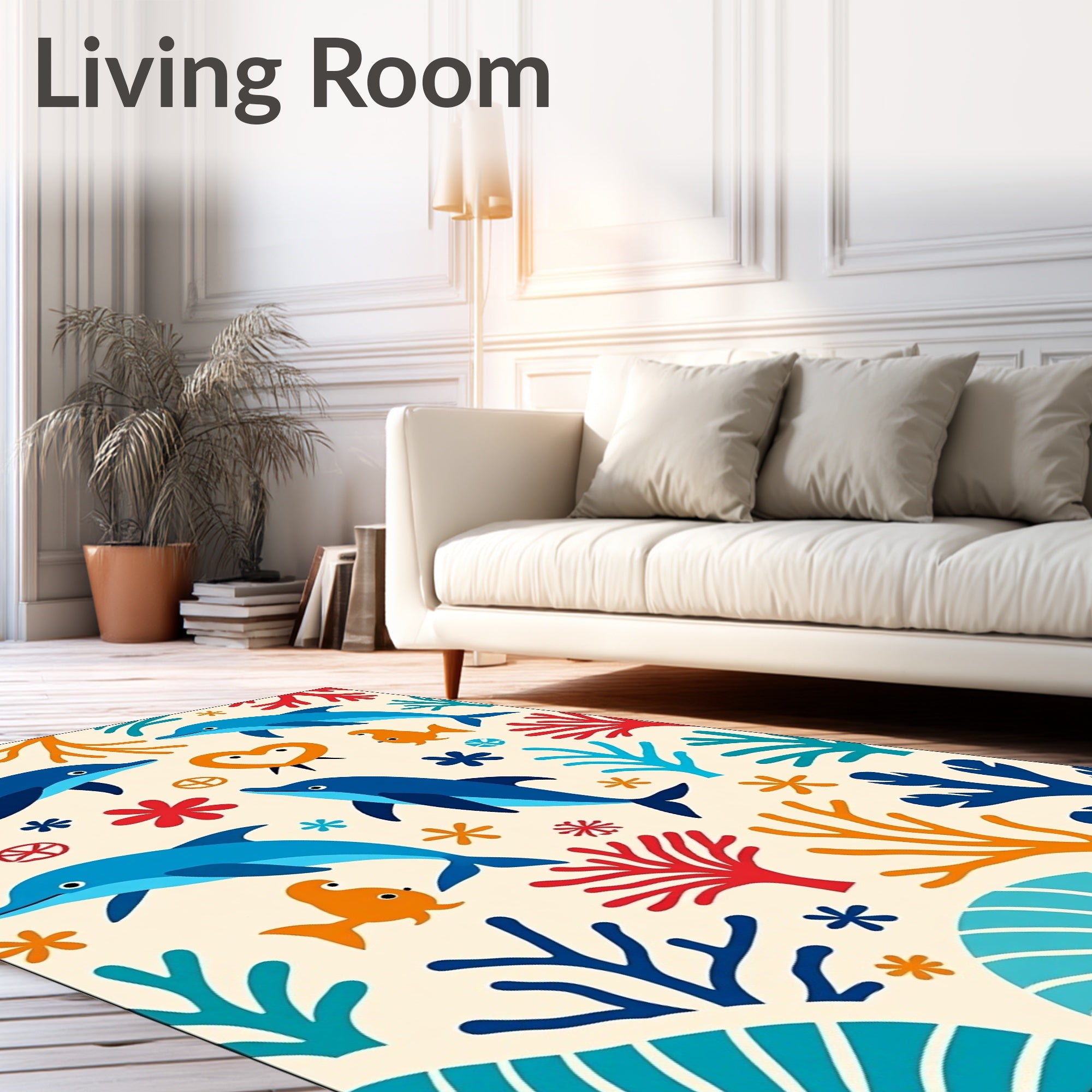 Blue Dolphins Coral Reef Whimsical Rug