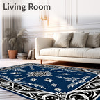 Midnight Blue Ornate Foliage Mandala Rug