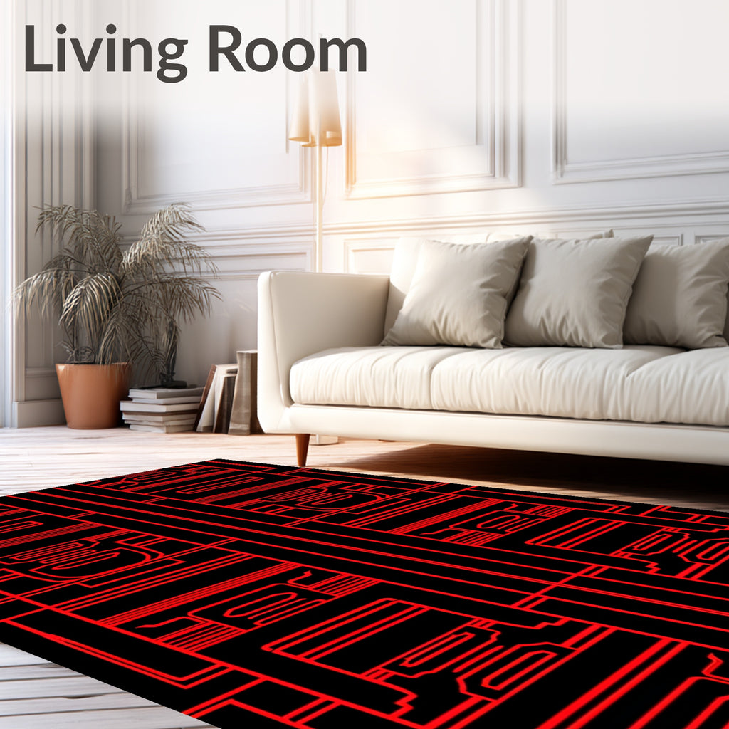 Bold Red Geometric Panels Rug