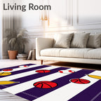 Purple White Striped Sports Balls Rug