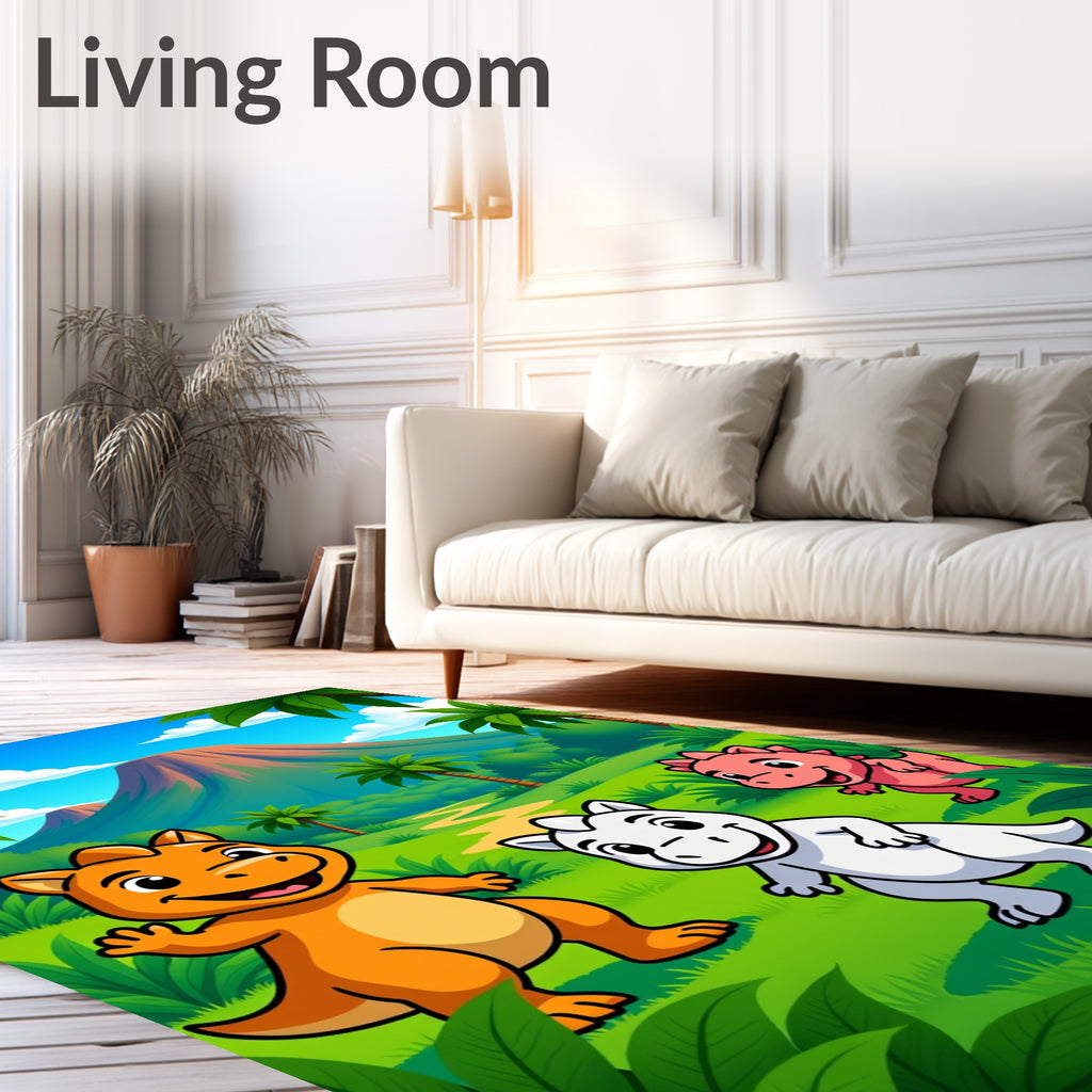 Cute Dinosaur Landscape Scene Rug