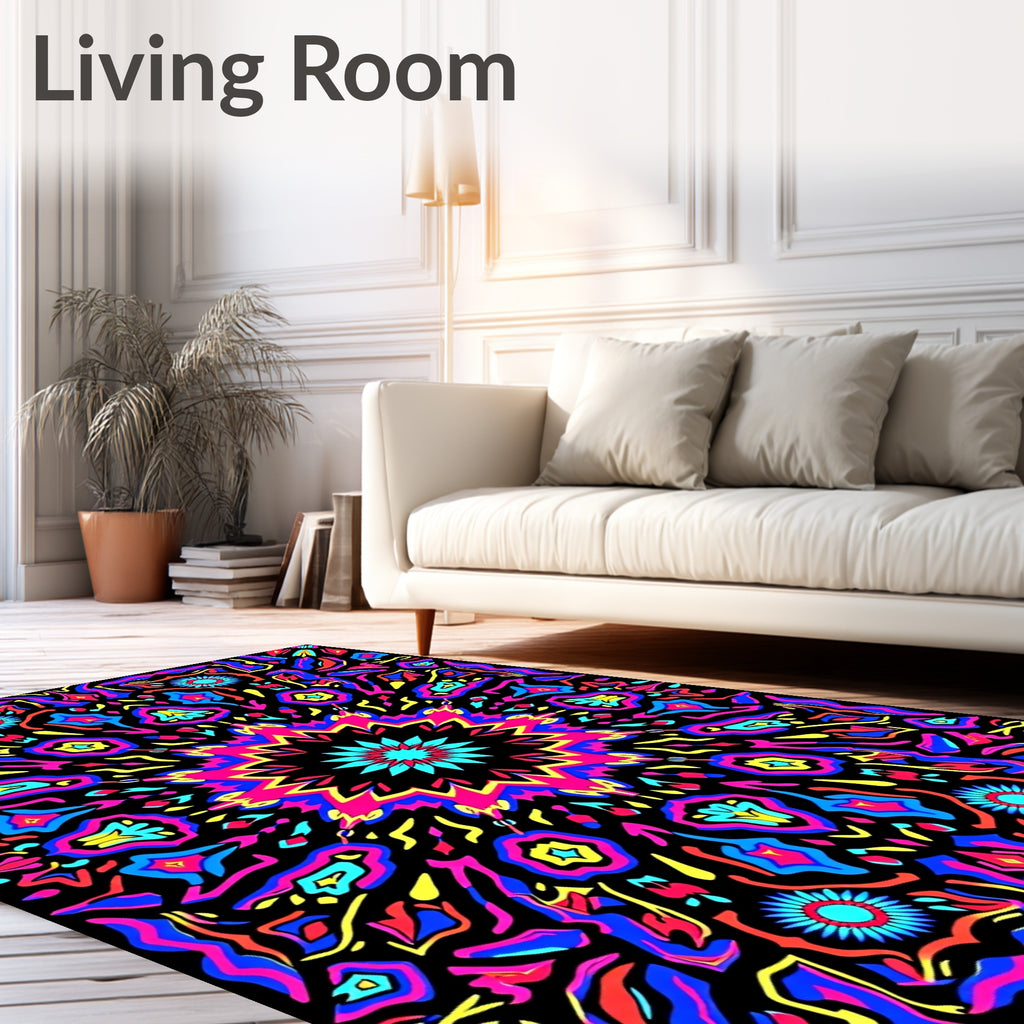Vibrant Psychedelic Starburst Mandala Rug