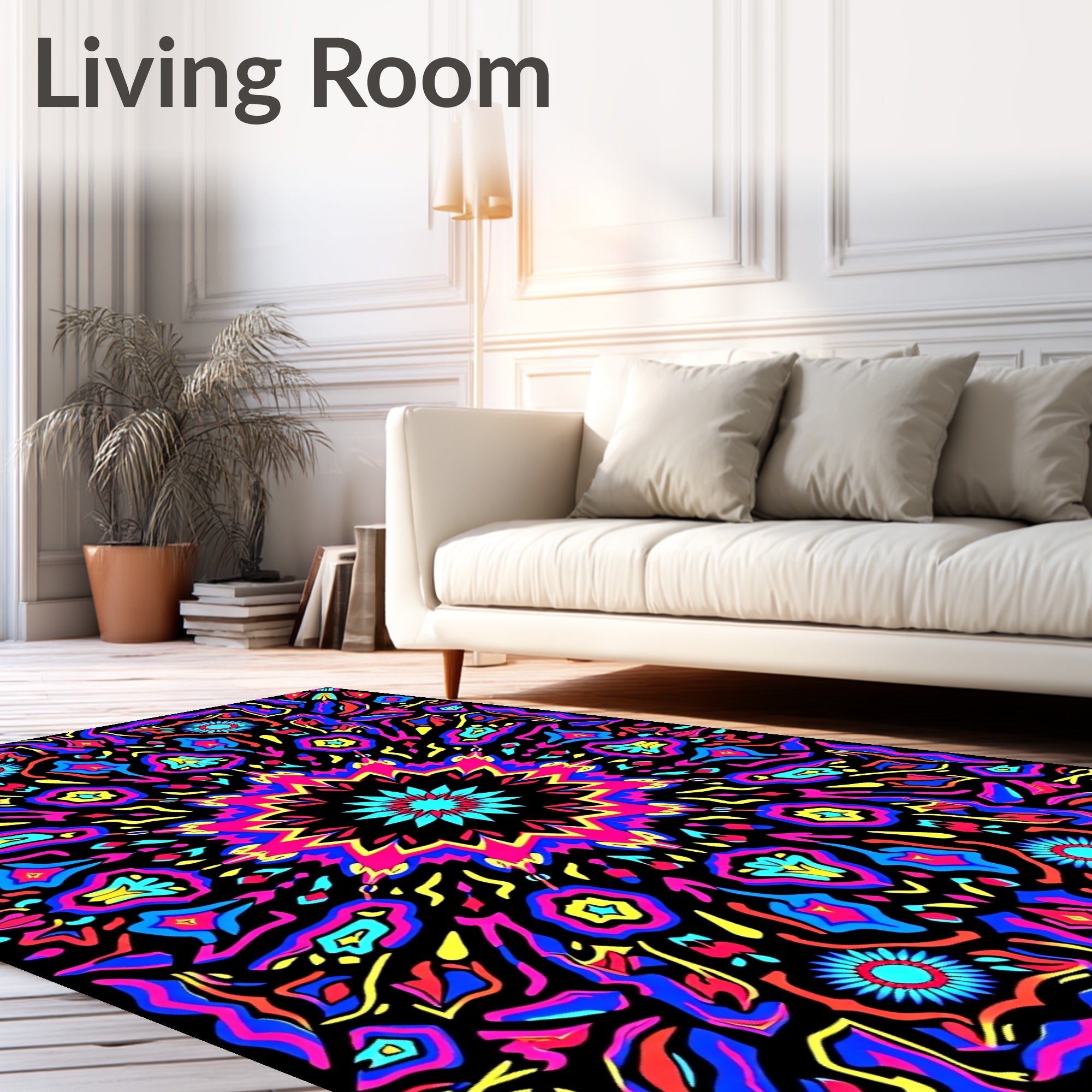 Vibrant Psychedelic Starburst Mandala Rug