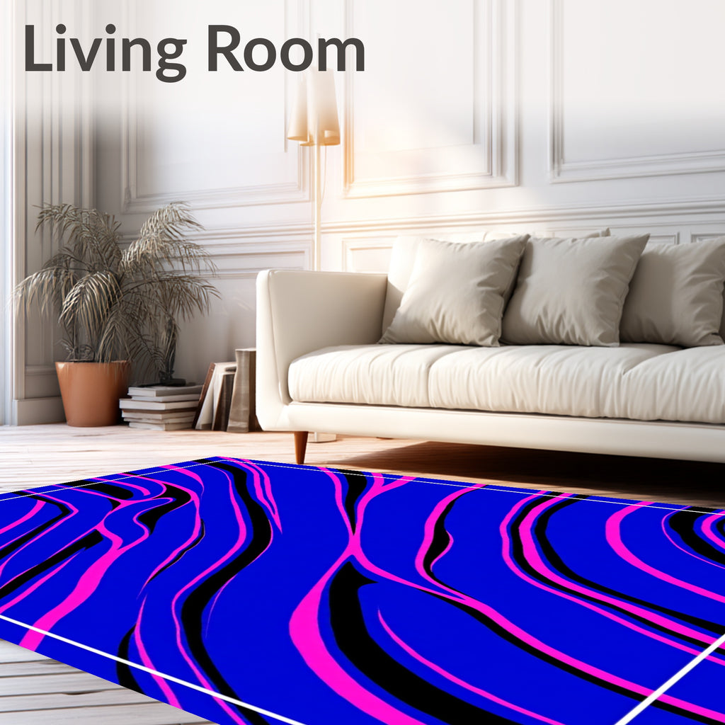Vibrant Blue Pink Wavy Lines Rug