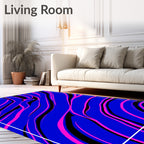 Vibrant Blue Pink Wavy Lines Rug