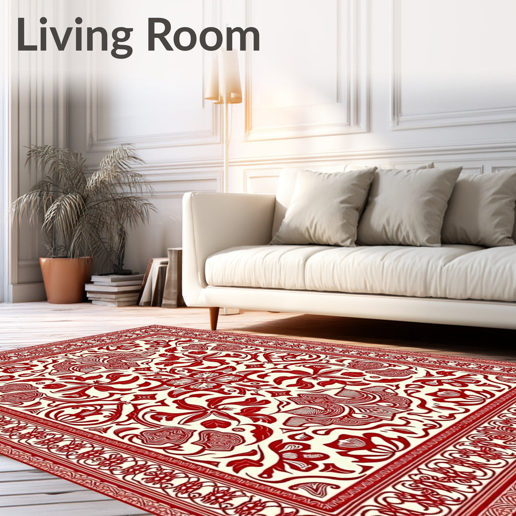Crimson Vintage Floral Border Rug