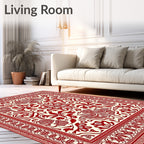 Crimson Vintage Floral Border Rug