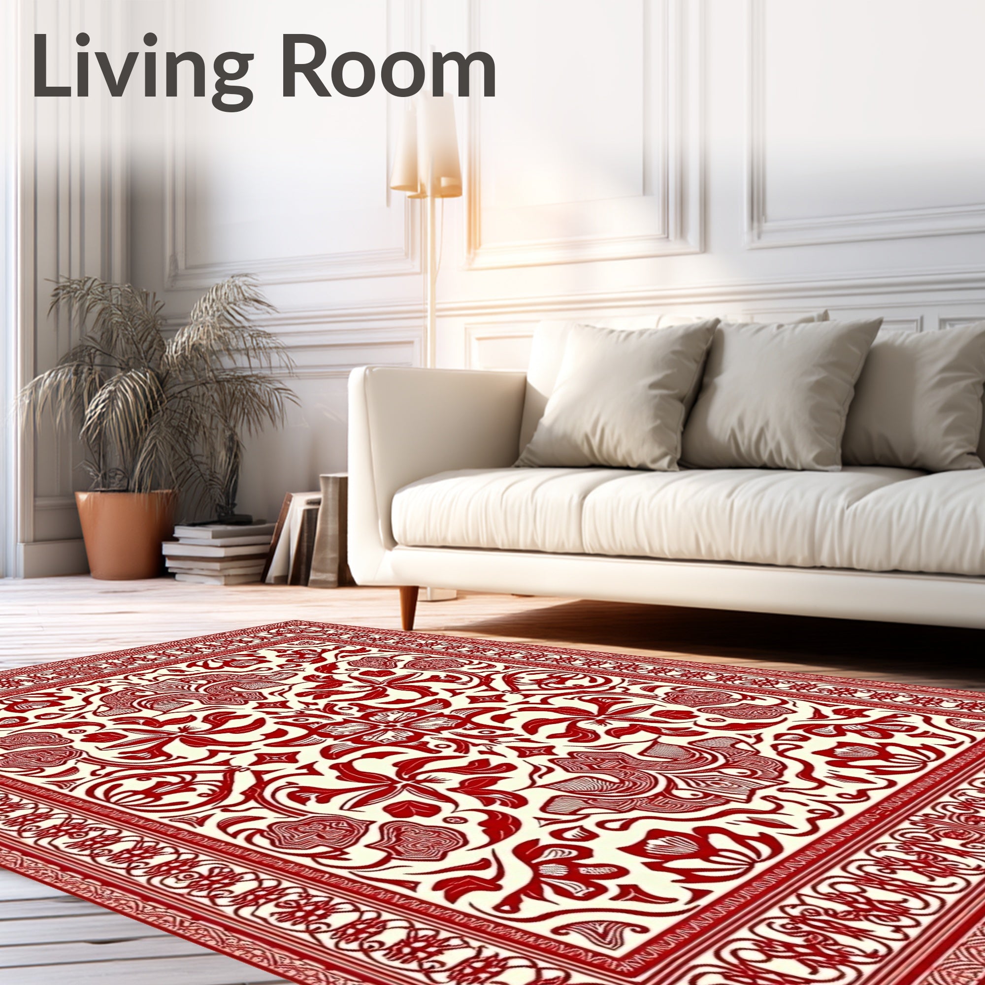 Crimson Vintage Floral Border Rug