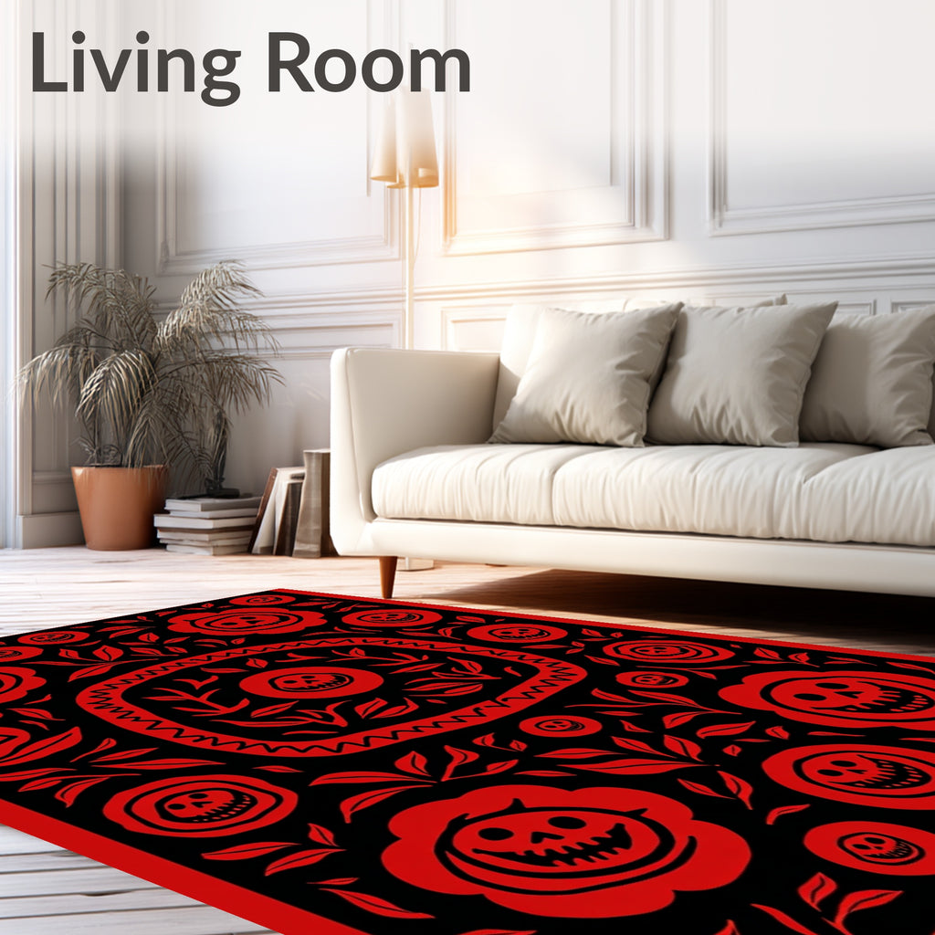 Red Skull Flower Garden Rug