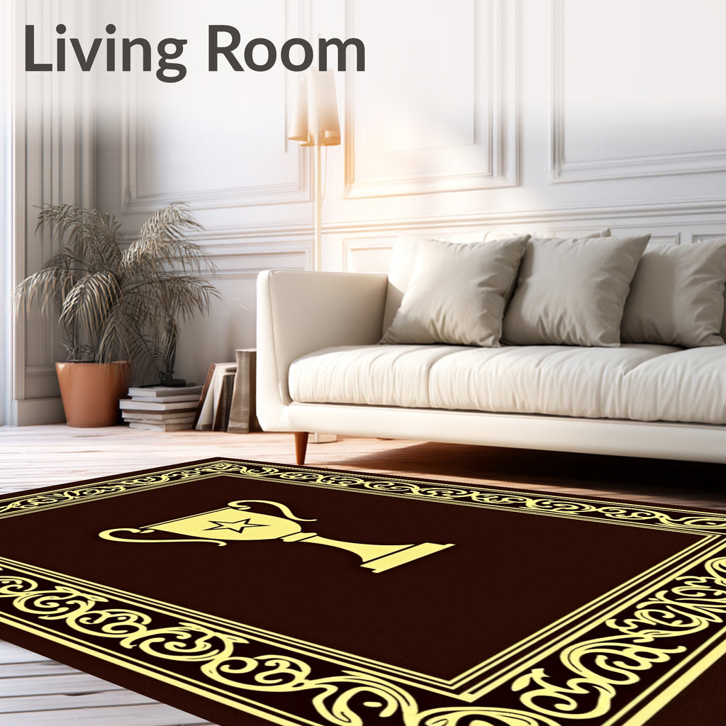 Golden Trophy Medallion Brown Frame Rug