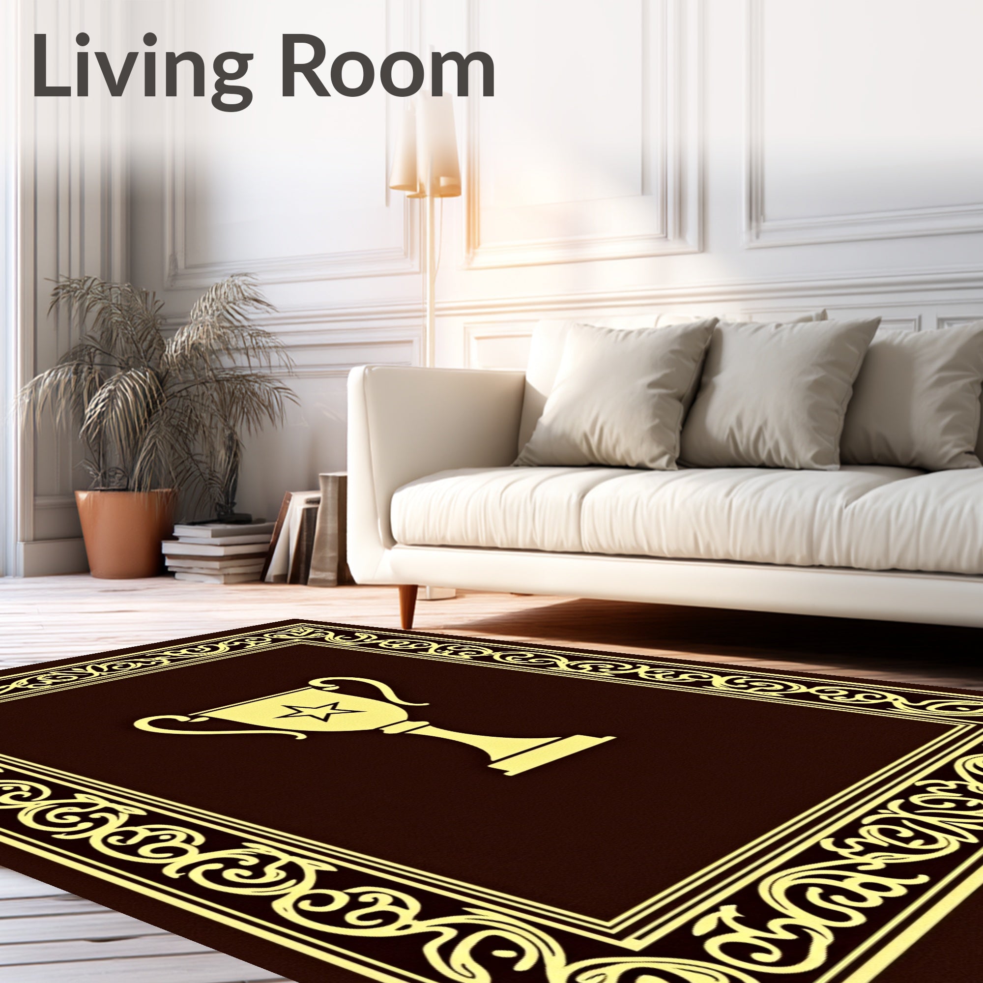 Golden Trophy Medallion Brown Frame Rug