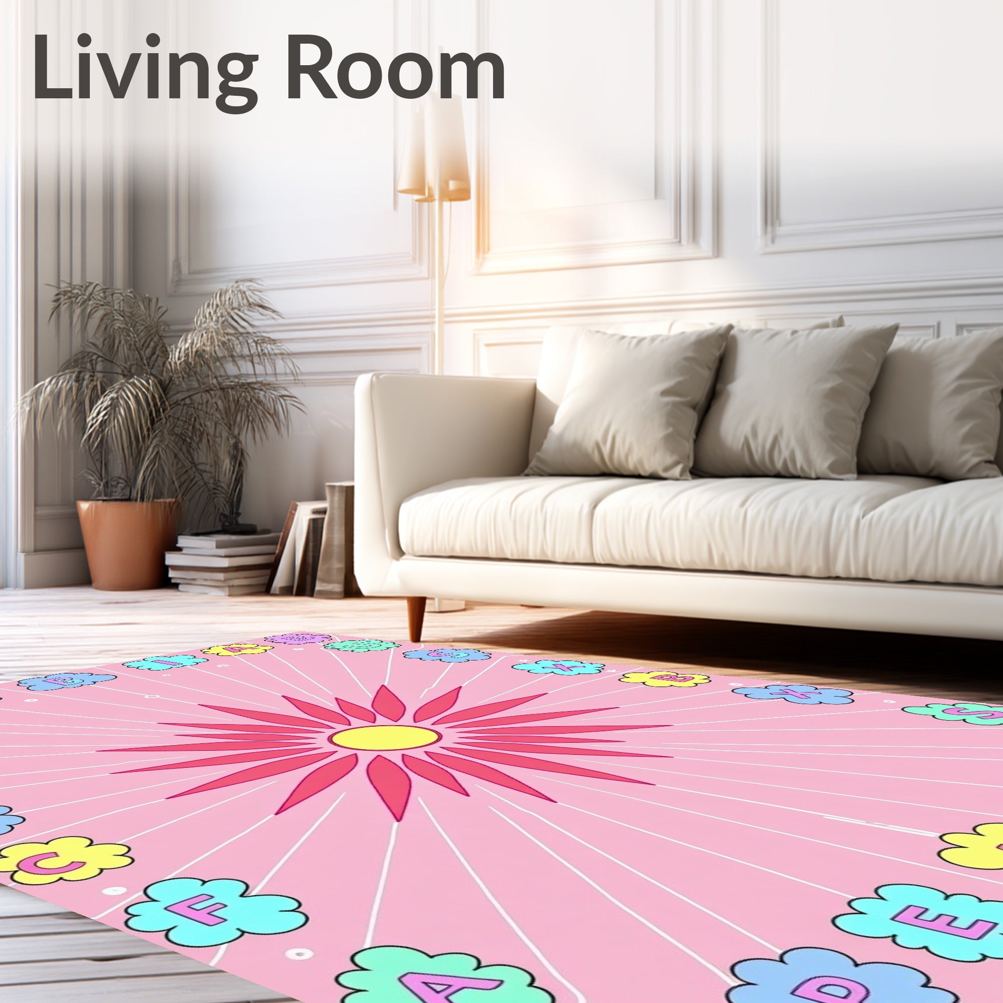 Pink Flower Cloud Alphabet Ray Rug