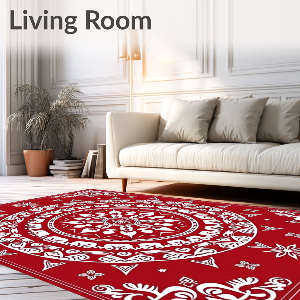 Crimson White Intricate Mandala Rug