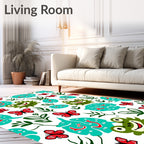 Happy Green Frogs Red Butterflies Pond Rug
