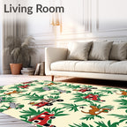 Cartoon Jungle Animals Red Train Tropical Rug