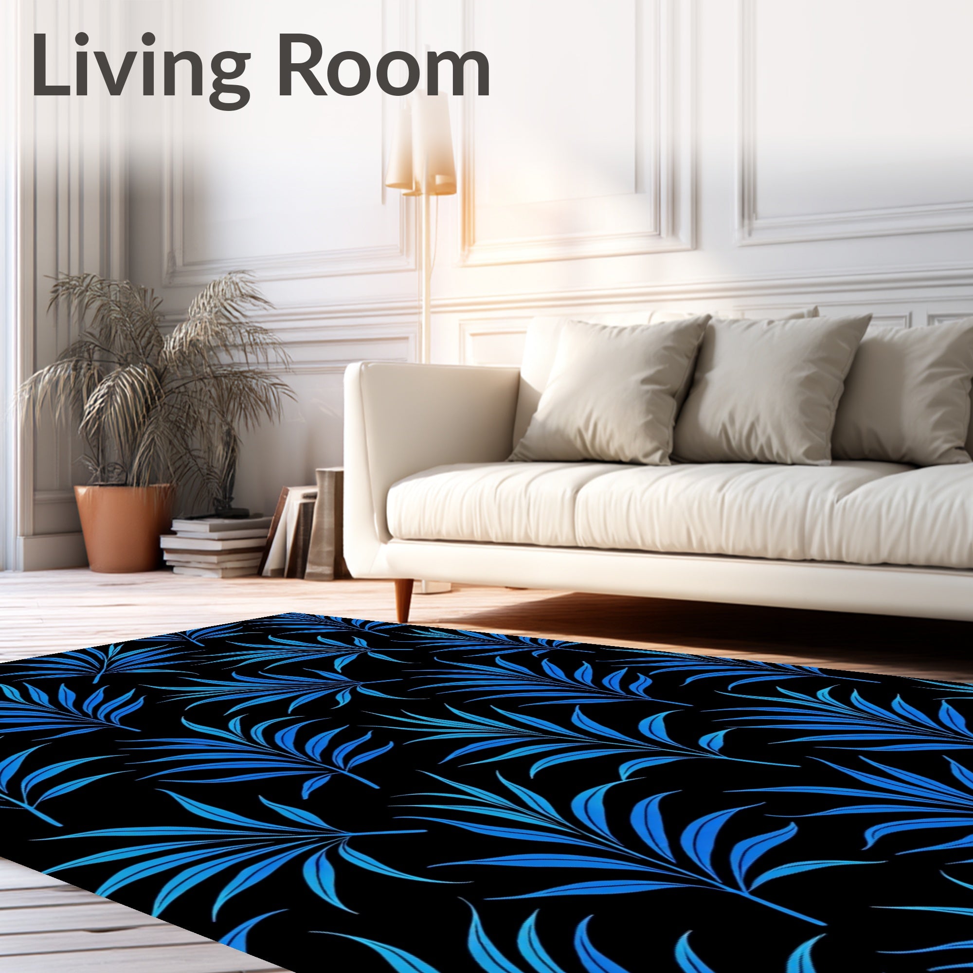 Deep Blue Tropical Foliage Rug