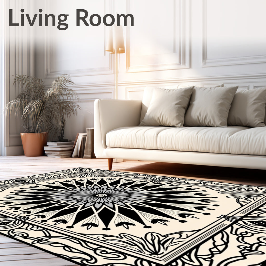 Black and Gray Sunburst Medallion Rug