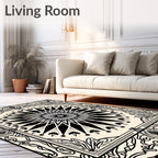 Black and Gray Sunburst Medallion Rug