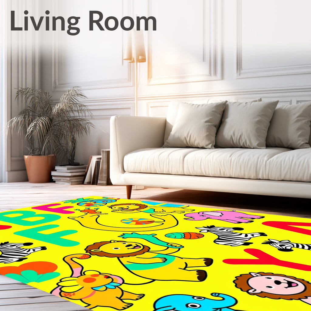 Alphabet Jungle Animals Yellow Cartoon Rug