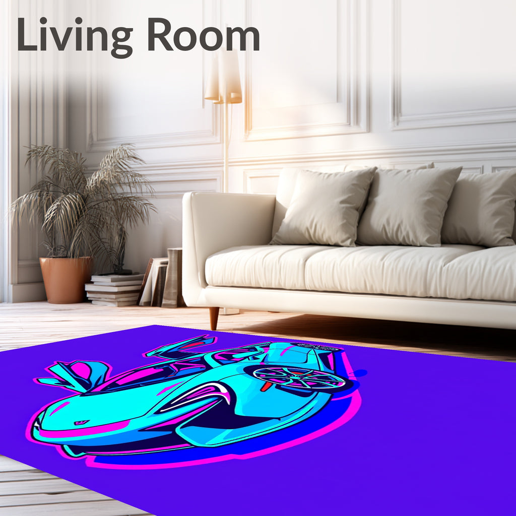 Neon Teal Car With Pink Accents Rug
