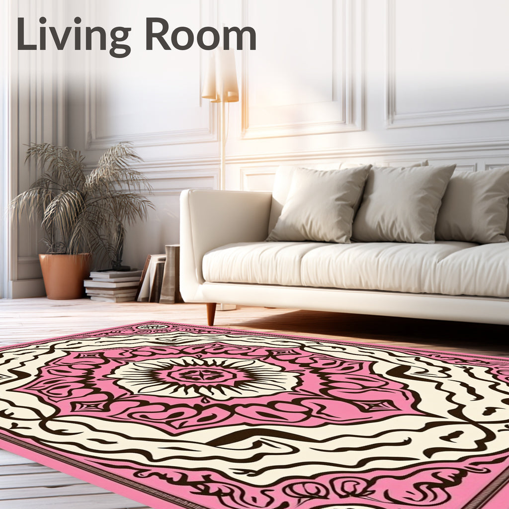 Pink Blossom Mandala Decorative Square Rug