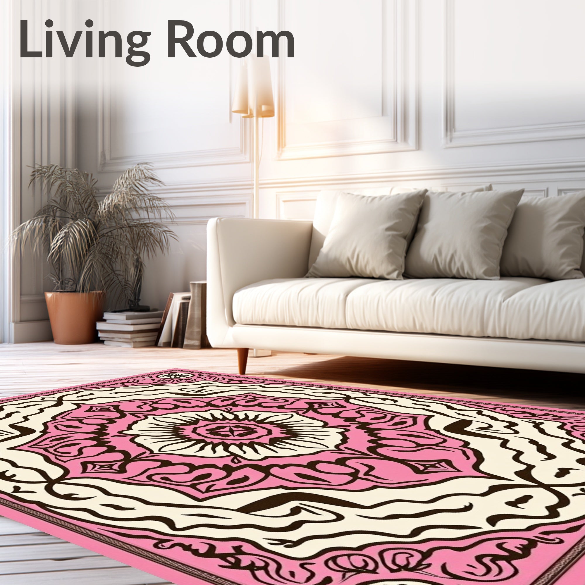Pink Blossom Mandala Decorative Square Rug