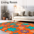 Bright Orange Turtle Flower Medley Rug