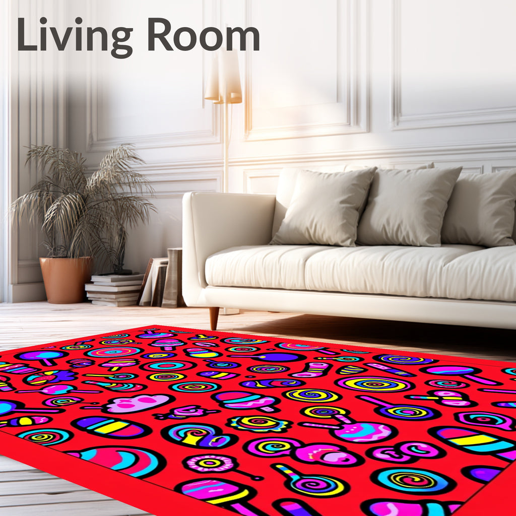 Vibrant Candy Pop Red Swirls Rug