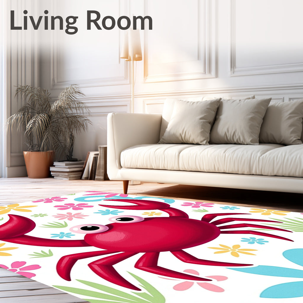 Cheerful Red Crab Floral Garden Rug