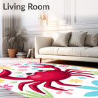 Cheerful Red Crab Floral Garden Rug