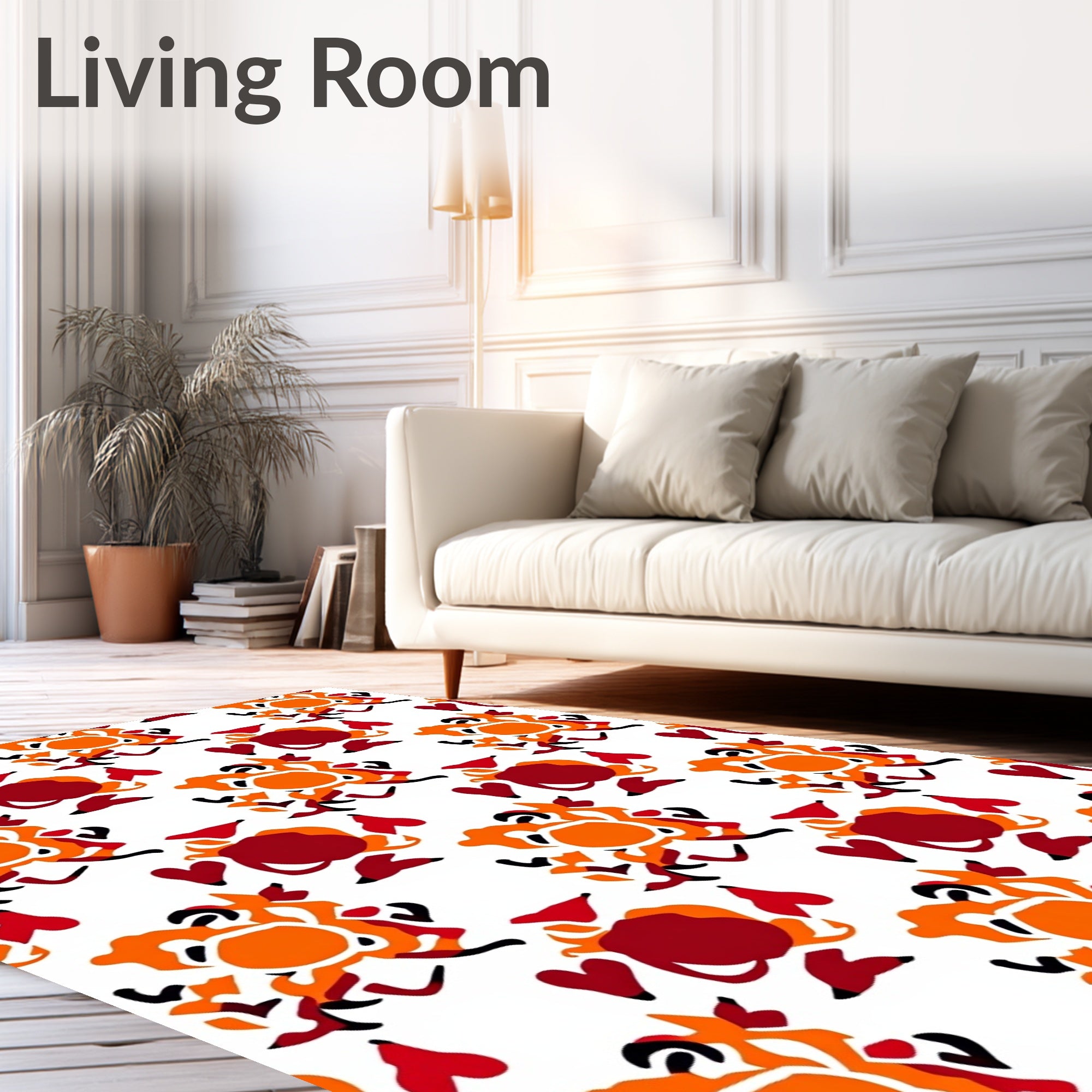 Vibrant Orange Red Abstract Bloom Rug