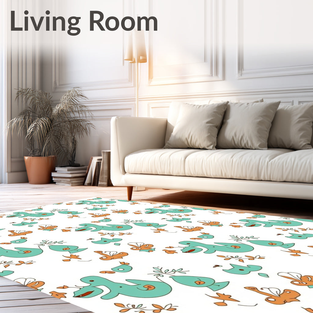 Whimsical Teal Orange Ducklings Garden Rug