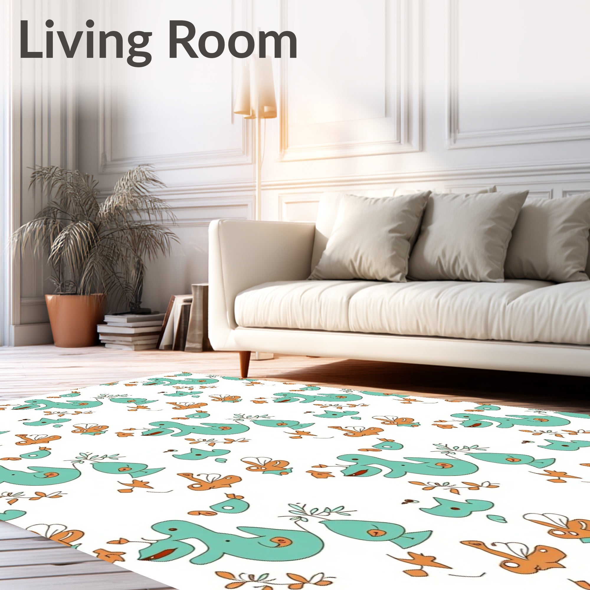Whimsical Teal Orange Ducklings Garden Rug