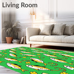 Playful Yellow Fish Green Background Rug