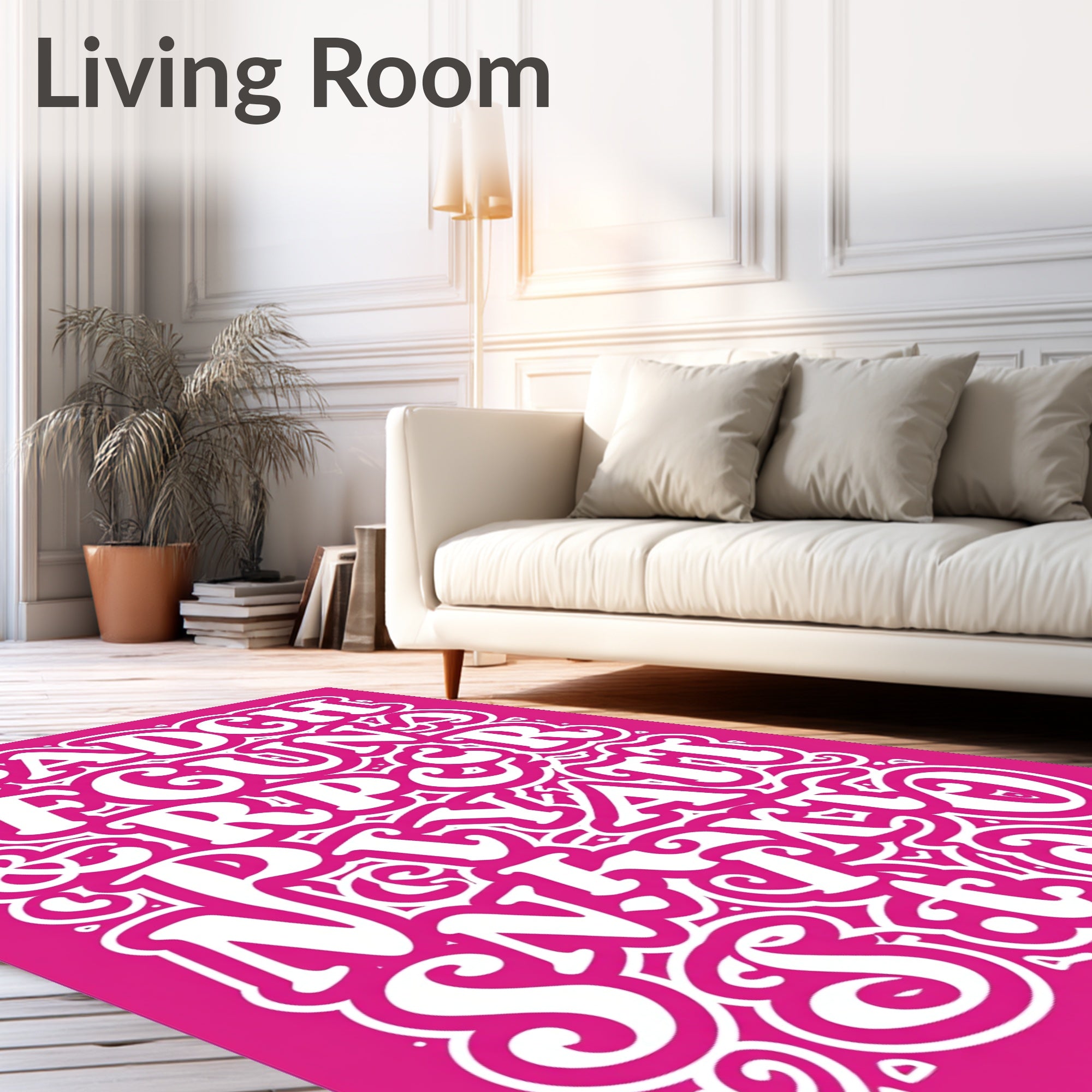 Bold Pink Alphabet Typography Art Rug