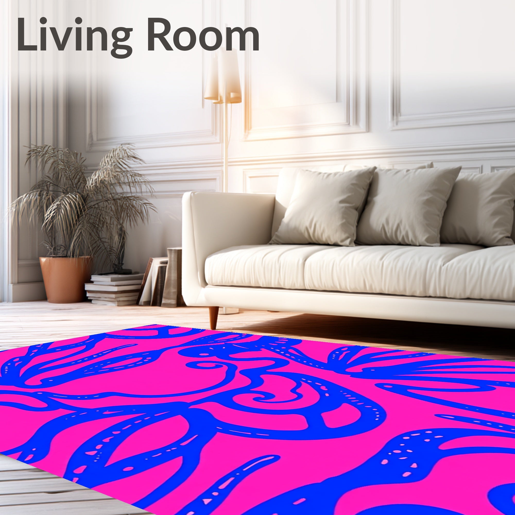Vibrant Blue Abstract Swirls Pink Rug