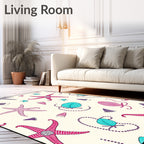 Crimson Pink Starfish Aqua Sea Shells Rug