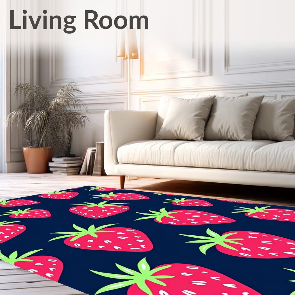 Vibrant Red Strawberry Fruits Navy Rug