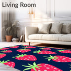 Vibrant Red Strawberry Fruits Navy Rug