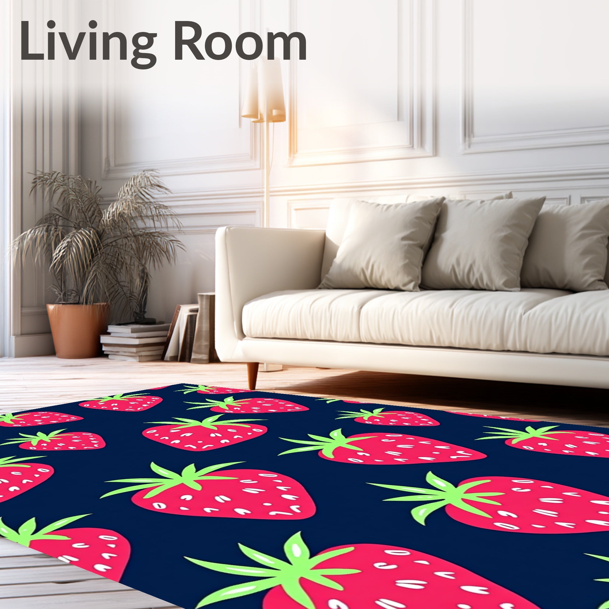 Vibrant Red Strawberry Fruits Navy Rug