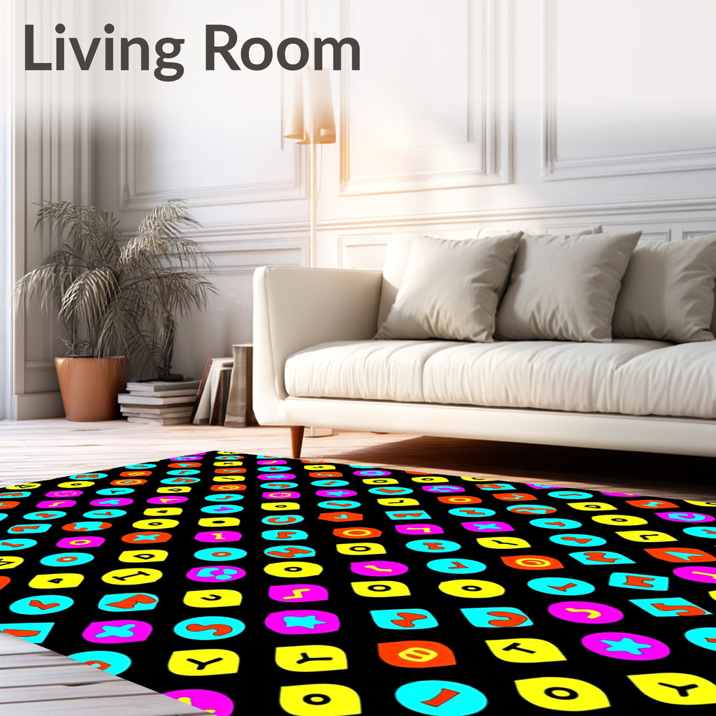 Bold Colorful Geometric Icons Collage Rug