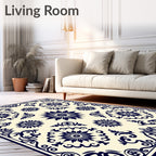 Dark Blue Sunburst Floral Medallion Rug