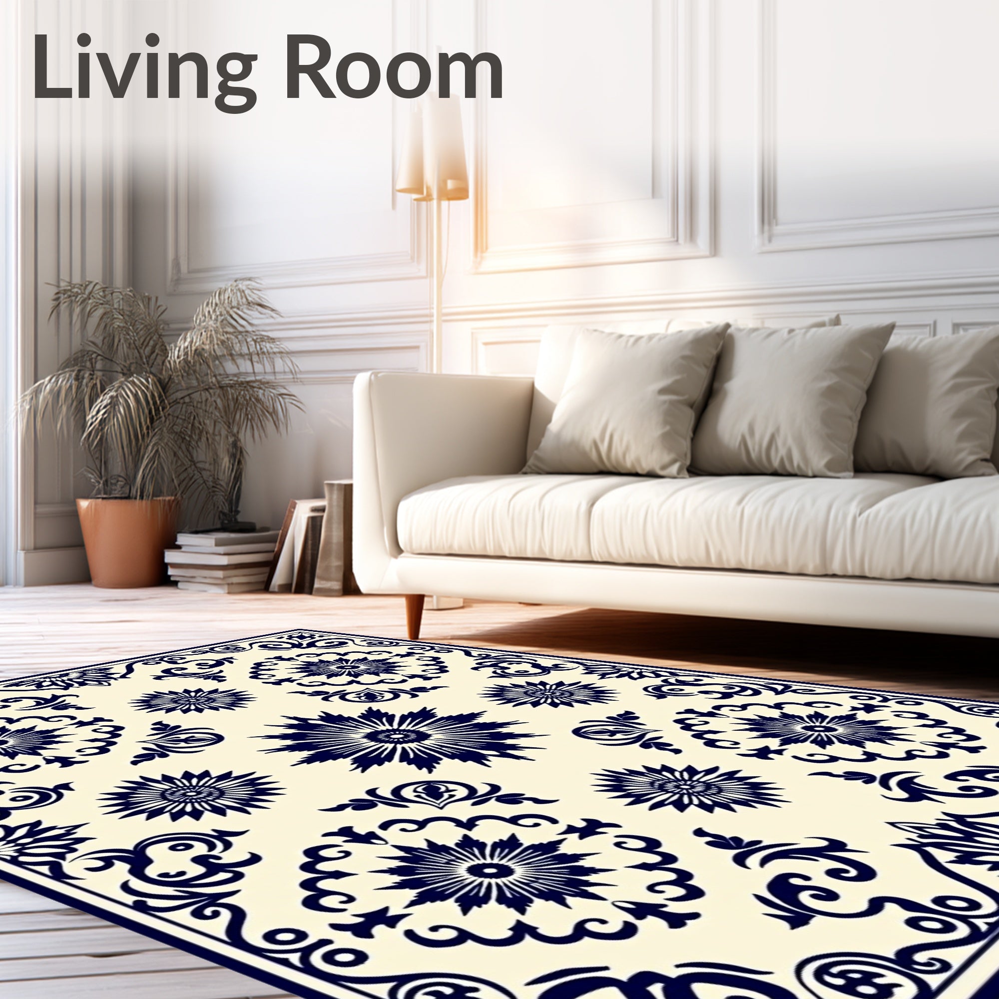 Dark Blue Sunburst Floral Medallion Rug