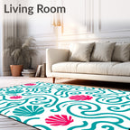 Teal Coral Swirl Shell Collage Rug