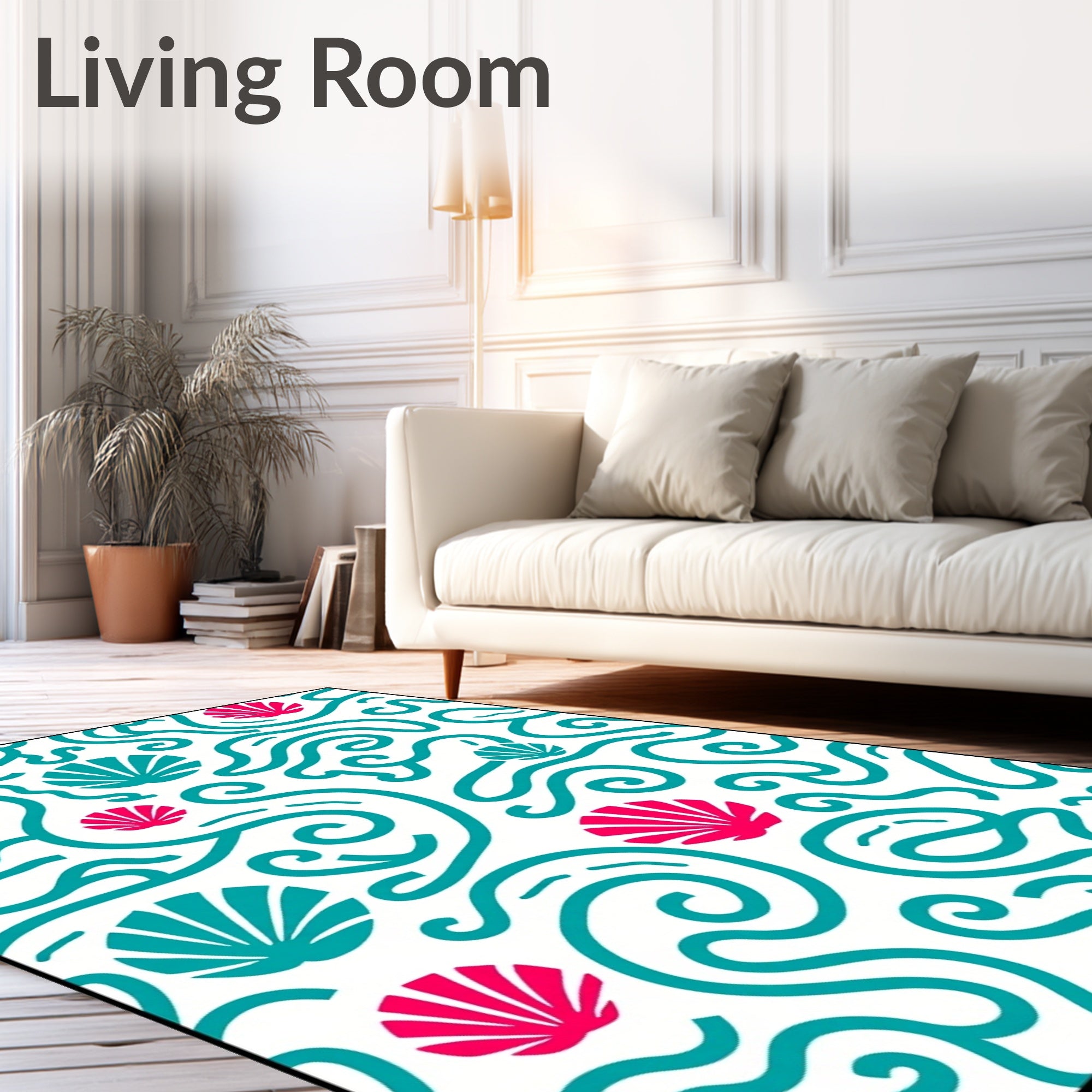 Teal Coral Swirl Shell Collage Rug