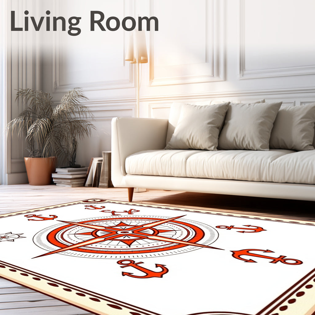 Nautical Anchor Compass Rose Rug