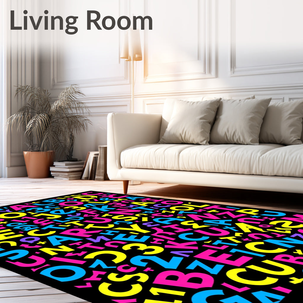 Vibrant Alphabet Collage Rug