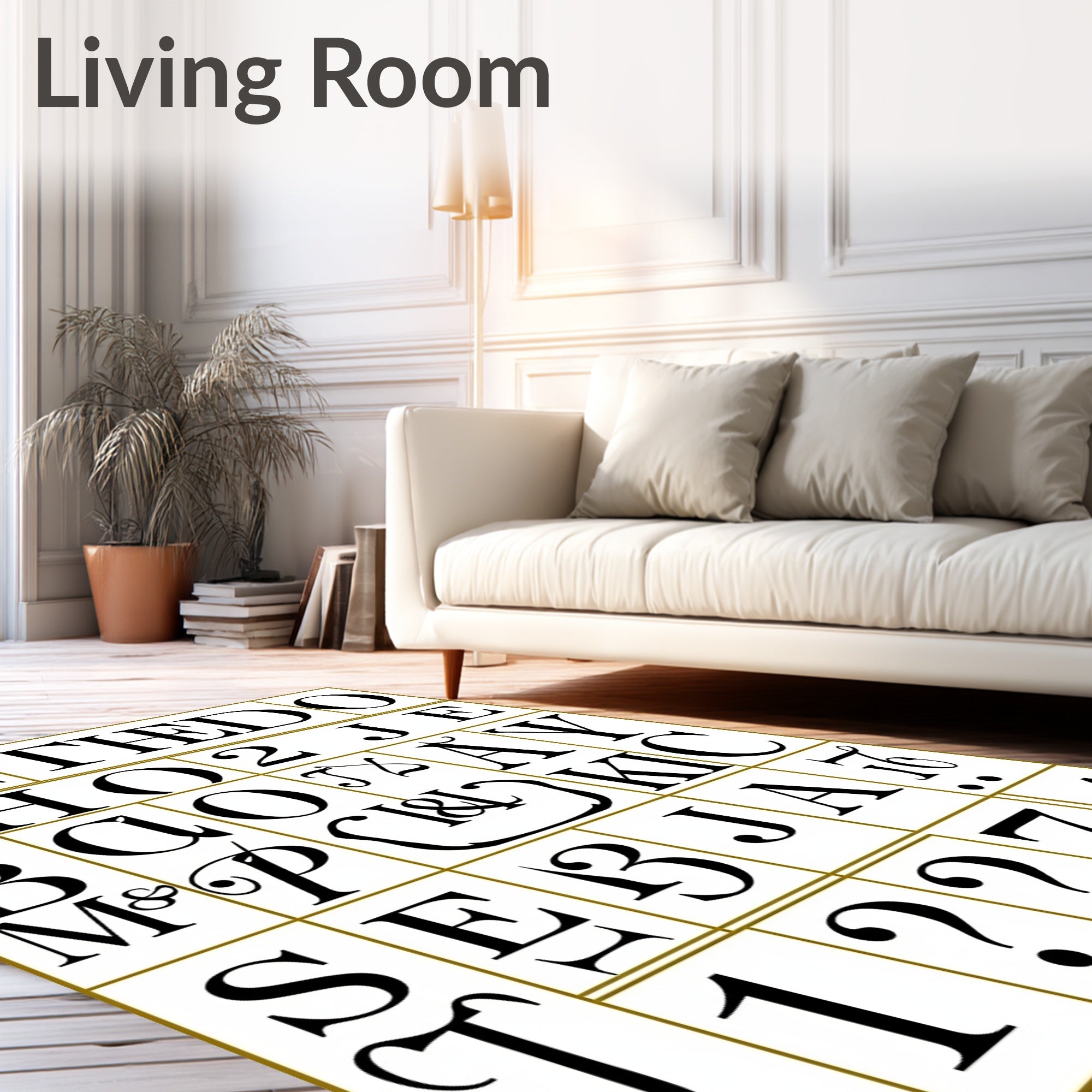 Black White Alphabet Monogram Vintage Rug