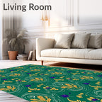 Emerald Green Golden Floral Paisley Rug