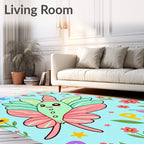 Whimsical Mint Butterfly Floral Garden Rug